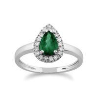 9ct White Gold 0.66ct Emerald & Diamond Pear Cluster Ring