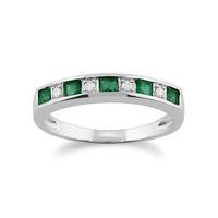 9ct White Gold 0.33ct Emerald & Diamond Half Eternity Ring