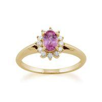 9ct Yellow Gold 0.52ct Pink Sapphire & Diamond Oval Cluster Ring