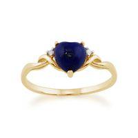 9ct Yellow Gold 0.44ct Lapis Lazuli & Diamond Heart Ring