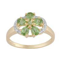 9ct Yellow Gold 0.72ct Natural Peridot & 2.4pt Diamond Circular Flower Ring