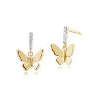 9ct yellow gold 003ct diamond butterfly drop earrings