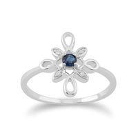 9ct White Gold 0.13ct Sapphire & Diamond Star Shaped Ring