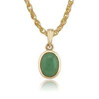 9ct Yellow Gold 1.32ct Jade Cabochon Bezel Set Oval Pendant on 45cm Chain