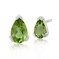 9ct White Gold 0.72ct Pear Cut Peridot Single Stone Stud Earrings 6.5x4mm