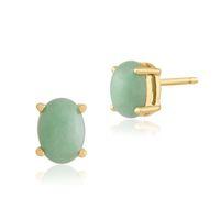 9ct Yellow Gold 1.70ct 4 Claw Set Jade Oval Stud Earrings 7x5mm