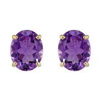 9ct Yellow Gold 4.00ct Oval Cut Natural Amethyst Classic Stud Earrings