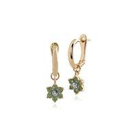 9ct Yellow Gold Peridot and Diamond Floral Hoop Earrings