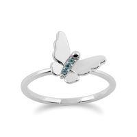 9ct White Gold 0.03ct Blue Topaz Stackable Butterfly Ring