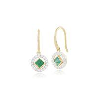 9ct Yellow Gold 0.26ct Emerald & Diamond Drop Earrings