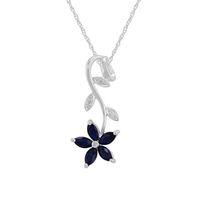 9ct White Gold 0.72ct Sapphire & Diamond Flower Drop Pendant on Chain