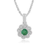 9ct White Gold 0.20ct Emerald & Diamond Floral Pendant on 45cm Chain