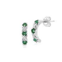 9ct White Gold Emerald and Diamond Half Hoop Earrings