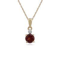 9ct Yellow Gold 0.50ct Garnet & Diamond Round Pendant on 45cm Chain