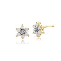 9ct Yellow Gold 0.21ct Opal & Diamond Floral Stud Earrings
