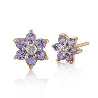 9ct Yellow Gold 0.36ct Tanzanite & Diamond Round Cluster Stud Earrings