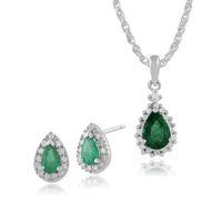 9ct white gold emerald diamond pear cluster stud earrings 45cm necklac ...