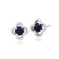 9ct White Gold 0.43ct Blue Sapphire Floral Stud Earrings