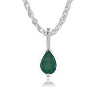 9ct White Gold 0.59ct Pear Cut Emerald Classic Single Stone Pendant on Chain