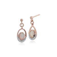 9ct Rose Gold 0.21ct Opal & Diamond Drop Earrings