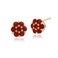 9ct Yellow Gold 0.28ct Fire Opal Floral Stud Earrings