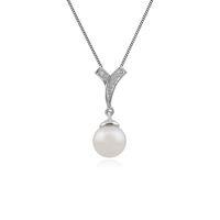 9ct White Gold 2.62ct Pearl & Diamond Pendant on 45cm Chain