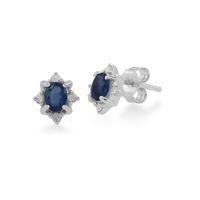 9ct White Gold 0.46ct Sapphire & Diamond Oval Cluster Stud Earrings