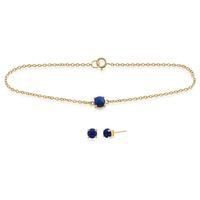 9ct Yellow Gold Lapis Lazuli 4 Claw Set Round Stud Earring & 19cm Bracelet Set