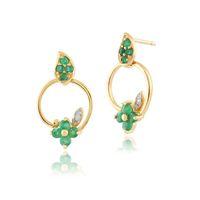 9ct Yellow Gold 0.48ct Natural Emerald & Diamond Floral Drop Earrings