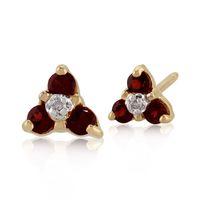 9ct yellow gold 024ct garnet diamond floral cluster stud earrings