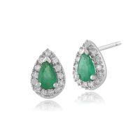 9ct White Gold 0.39ct Emerald & Diamond Pear Cluster Stud Earrings