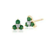 9ct Yellow Gold 0.23ct Emerald & Diamond Floral Cluster Stud Earrings