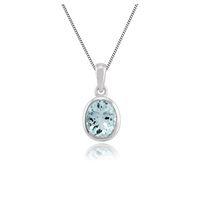 9ct White Gold 0.99ct Aquamarine Framed Oval Single Stone Pendant on Chain