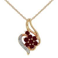 9ct Rose Gold 0.49ct Natural Ruby & Diamond Cluster Pendant on Chain