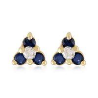 9ct Yellow Gold 0.30ct Sapphire & Diamond Floral Cluster Stud Earrings