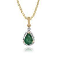 9ct Yellow Gold 0.66ct Emerald & Diamond Pear Cluster Pendant on 45cm Chain