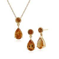 9ct Yellow Gold Citrine Drop Earring & 45cm Necklace Set