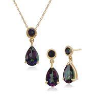 9ct yellow gold mystic green topaz drop earring 45cm necklace set