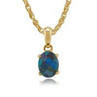 9ct yellow gold 110ct triplet opal oval cabochon pendant on 45cm chain