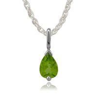 9ct White Gold 0.66ct Pear Cut Peridot Single Stone Pendant on Chain