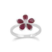 9ct White Gold 1.10ct Ruby & Diamond Floral Ring