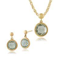 9ct Yellow Gold Round Mint Quartz Luminosity Drop Earrings & 45cm Necklace Set