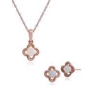 9ct Rose Gold Opal Floral Stud Earring & 45cm Necklace Set