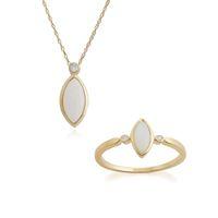 9ct rose gold opal diamond 45cm necklace ring set