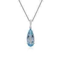 9ct White Gold 6.11ct Blue Topaz & Diamond Pendant on 45cm Chain