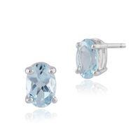 9ct White Gold 0.70ct 4 Claw Set Aquamarine Oval Stud Earrings 6x4mm