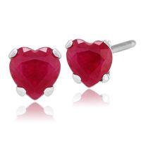 9ct White Gold 0.52ct Ruby 4 Claw Set Heart Stud Earrings 4x4mm