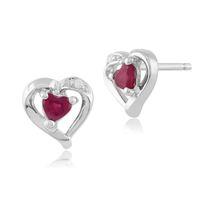 9ct White Gold 0.25ct Heart Cut Genuine Ruby & Diamond Heart Stud Earrings