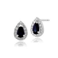 9ct White Gold 0.48ct Sapphire & Diamond Pear Cluster Stud Earrings