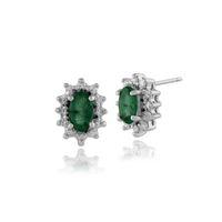9ct White Gold 0.46ct Emerald & Diamond Classic Cluster Stud Earrings